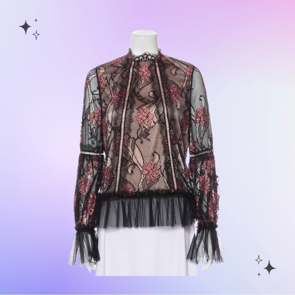 Alexis Lace Pattern Mock Neck Blouse